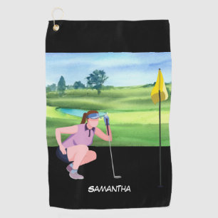 Golf Lady woman is golfing Golf Towel