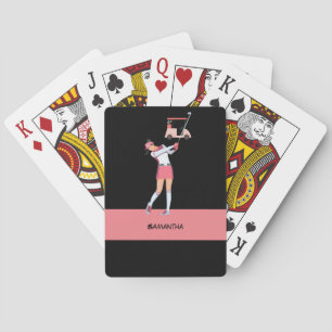 Golf Lady woman is golfing in pink with name  Playing Cards
