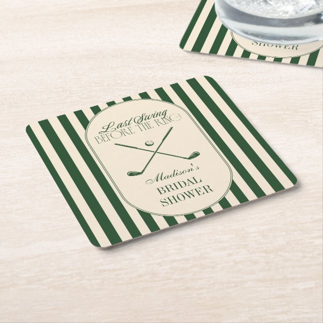 Golf "Last Swing before the Ring" Bridal Square Paper Coaster (Angled)