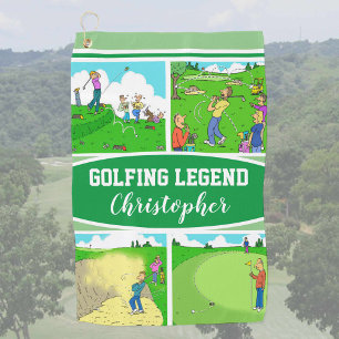 Golf Legend with 4 Funny Cartoons Golf Towel