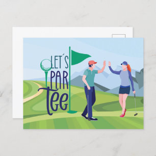 Golf let par tee for save the date golfer party postcard