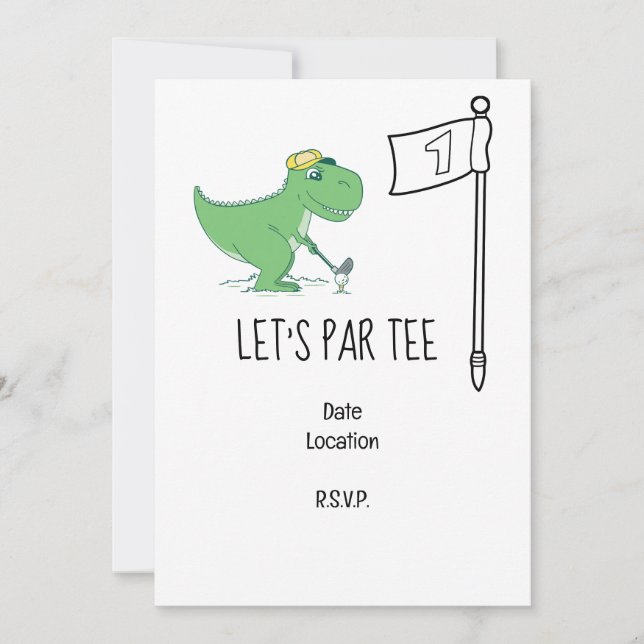 Golf Let’s Par tee 1st Birthday Dinosaur golfing  Invitation (Front)
