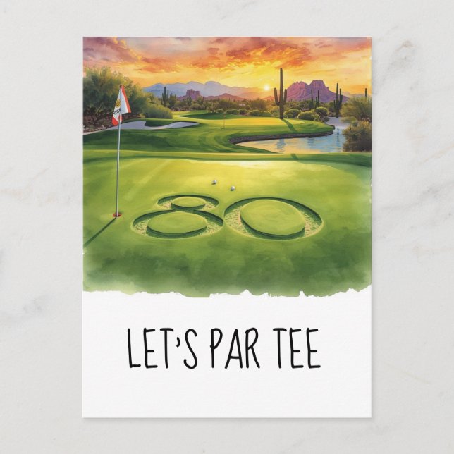 Golf Let’s Par tee 80th Birthday Party  Postcard (Front)