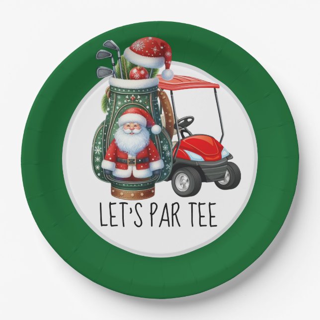 Golf Let’s Par tee Christmas Themed for Golfer Paper Plate (Front)