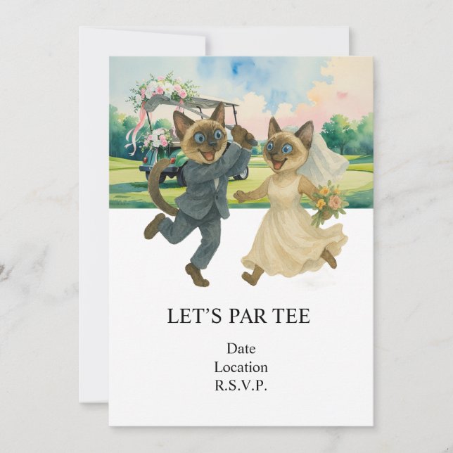 Golf Let’s Par tee for cat lovers WEDDING Invitation (Front)