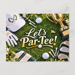 Golf Let’s Par-Tee Golf Tournament on green  Invitation Postcard
