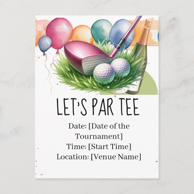 Golf Let’s Par tee with golf ball and wine Postcard (Front)