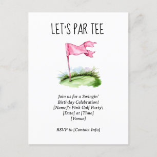 Golf Let’s Par tee with golf flag on green Invitat Postcard