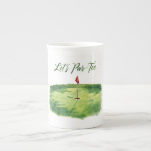 Golf Let’s Par tee with golf flag on green white Bone China Mug