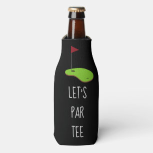 Golf Let’s Par tee with golf flag on green white Bottle Cooler