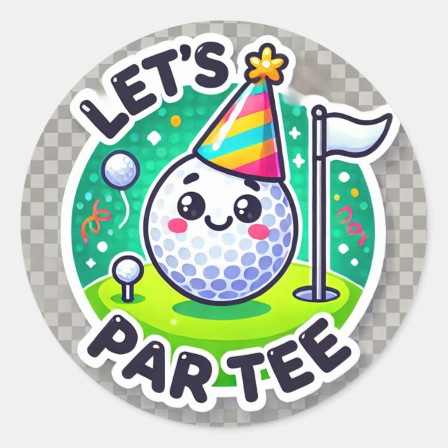 Golf Let’s Par tee with golf flag on green white Classic Round Sticker (Front)