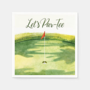 Golf Let’s Par tee with golf flag on green white Napkin