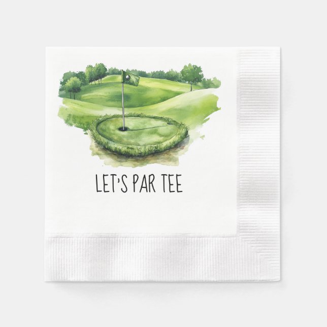Golf Let’s Par tee with golf flag on green white  Napkin (Front)
