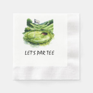 Golf Let’s Par tee with golf flag on green white Napkin