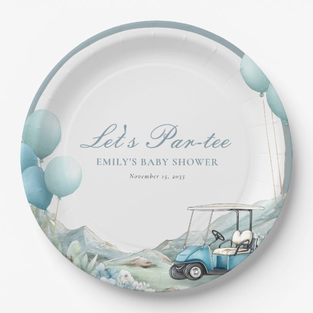 Golf Let's Par-tee Blue Baby Shower Paper Plate (Front)