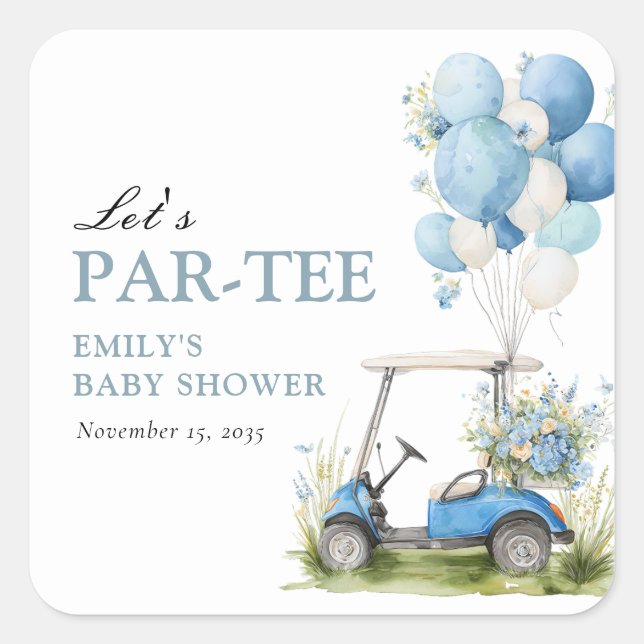 Golf Let's Par-tee Boy Baby Shower Square Sticker (Front)