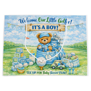 Golf Little Golfer Baby Boy drives golf cart  Large Gift Bag