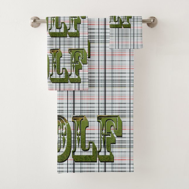 Golf Logo On White Checked Tartan, Bath Towel Set (Insitu)