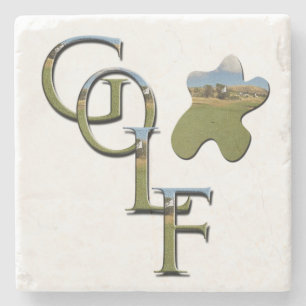 Golf Logo With Golf Course Image, Stone Coaster
