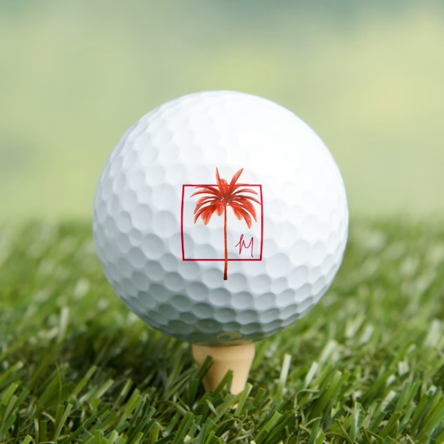 Golf Lover Palm Tree Modern Red Tropical Initial Balls (Insitu Tee)
