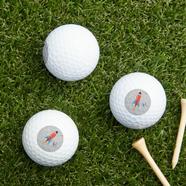 Golf Lover Rocket Ship Initial Golf Balls (Insitu Grass)