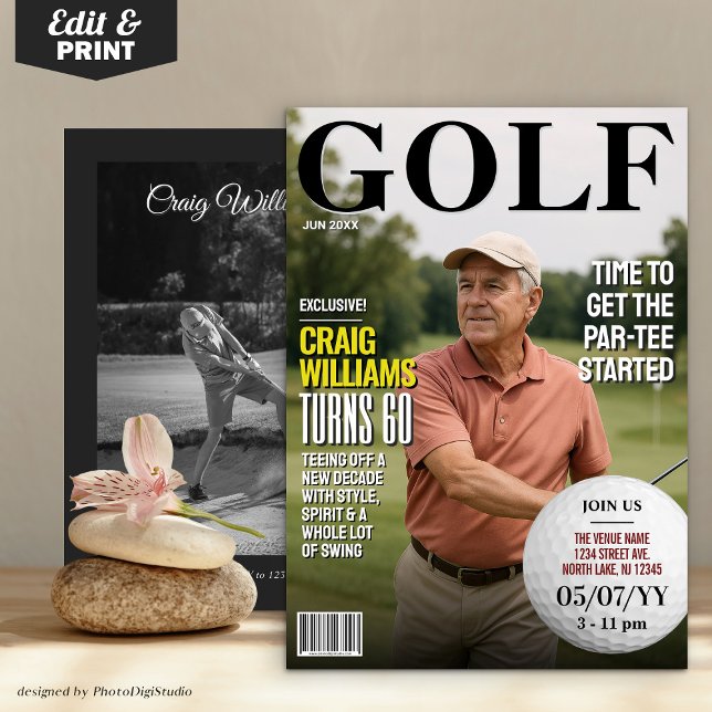 Golf Magazine Birthday Invite, Fun Golf Invitation (Golf Magazine Birthday Invite, Fun Golf Invitation)