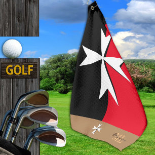 Golf Malta Flag, Maltese Cross monogrammed St John Golf Towel