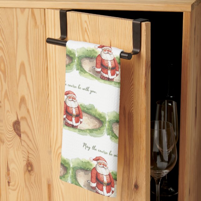 Golf May the course be with you Christmas Santa  Kitchen Towel (Thirds Fold)
