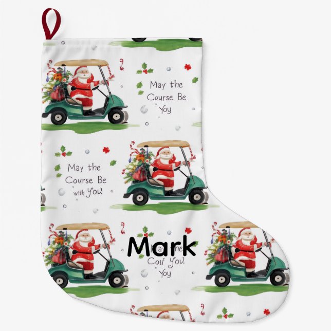 Golf May the course be with you with Santa  Large Christmas Stocking (Front)