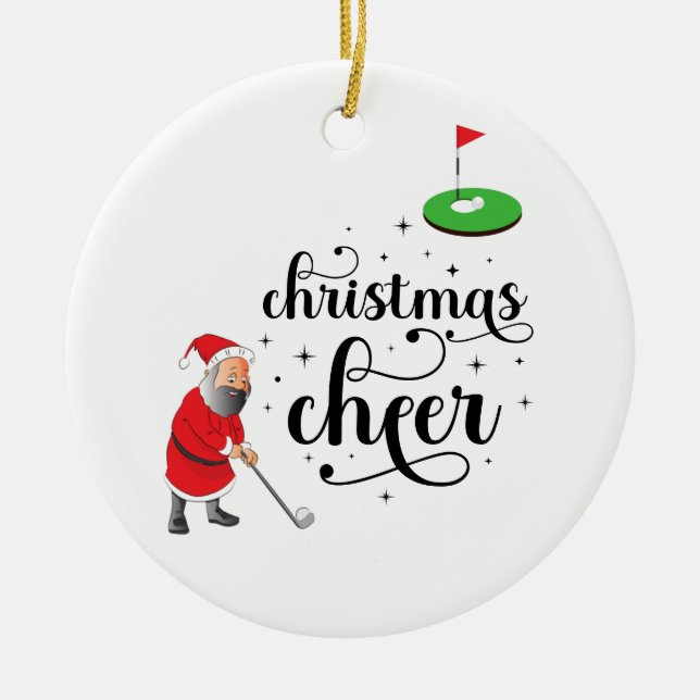 Golf Merry Christmas Cheers to golfer with Santa   Ceramic Ornament (Front)