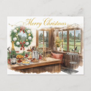 Golf Merry Christmas from Golf Course Clubhouse Holiday Postcard