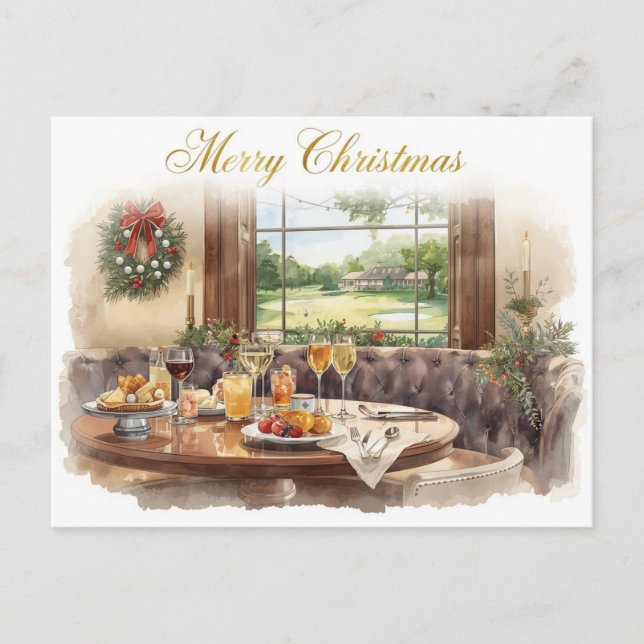 Golf Merry Christmas from Golf Course Clubhouse Holiday Postcard (Front)