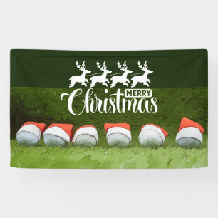 Golf Merry Christmas golf balls wear Santa hat    Banner