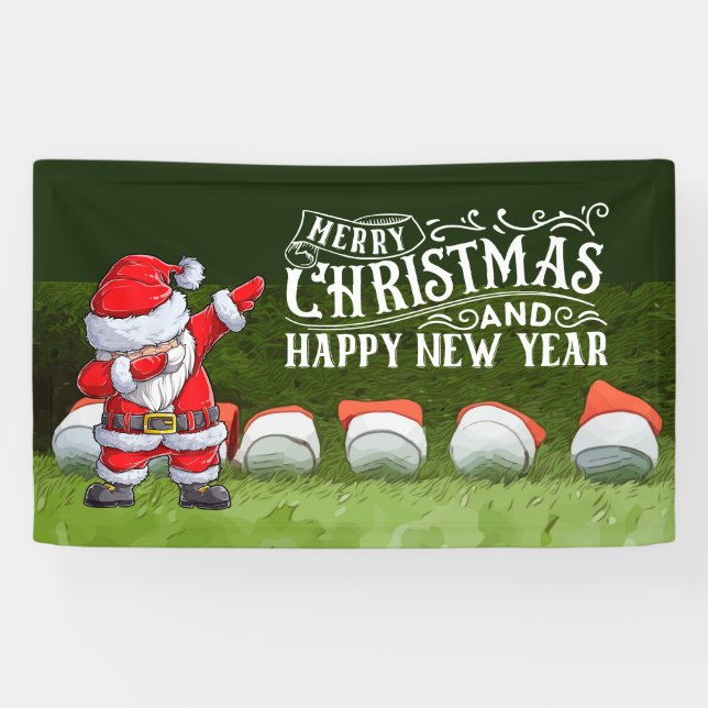 Golf Merry Christmas Santa Claus on green funny Banner (Horizontal)