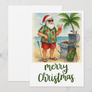 Golf Merry Christmas Santa Golfer Beach themed  Holiday Card