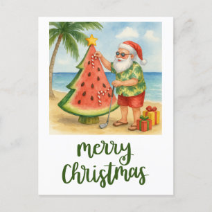 Golf Merry Christmas Santa Golfer Beach themed Holiday Postcard
