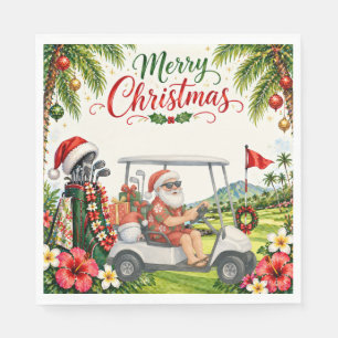 Golf Merry Christmas Santa Golfer Beach Themed Napkin