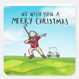 Golf Merry Christmas with Dabbing Golfer Square Sticker