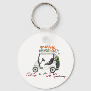 Golf Merry Christmas with golf bag cart  Keychain