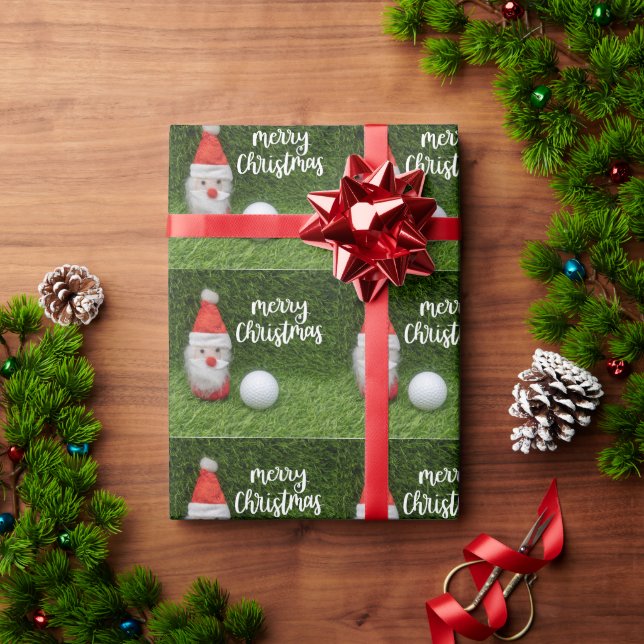 Golf Merry Christmas with golf ball on green    Wrapping Paper (Holiday Gift)