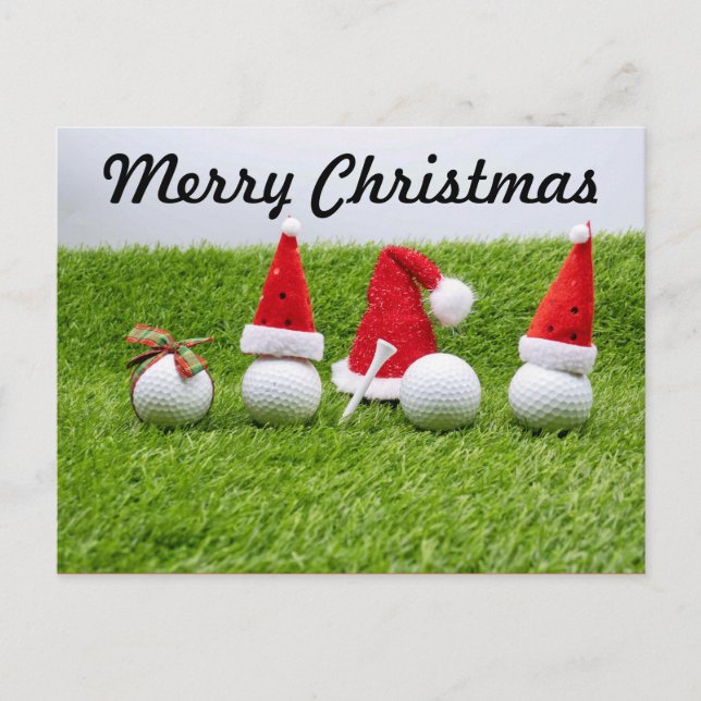 Golf Merry Christmas with golf ball Santa Hat Postcard (Front)