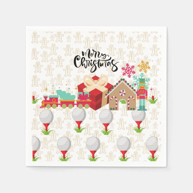 Golf Merry Christmas with golf gift in red box Napkin (Front)