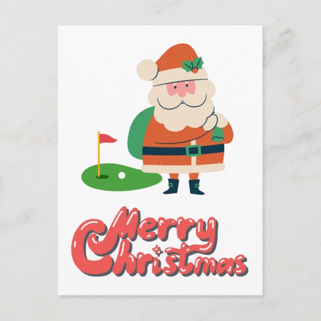Golf Merry Christmas with Santa at golf course Car Postcard (Front)