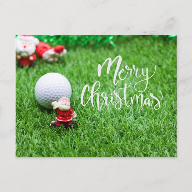Golf Merry Christmas with  Santa Claus and ball Postcard (Front)