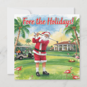 Golf Merry Christmas with Santa Claus and flamingo