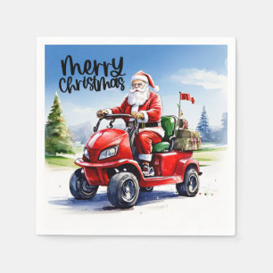 Golf Merry Christmas with Santa Claus and red cart Napkin