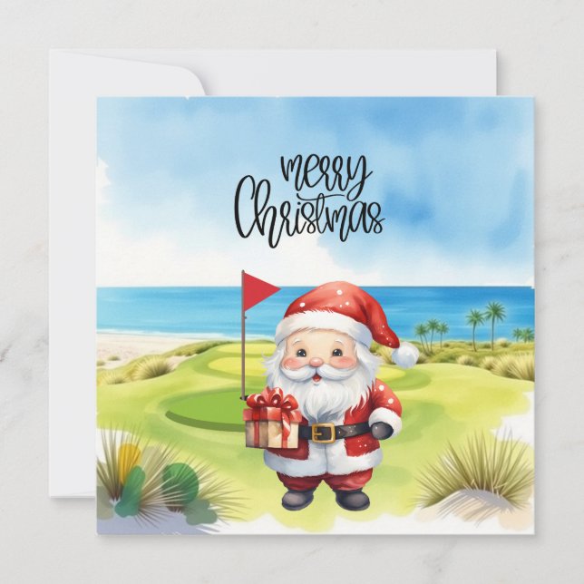 Golf Merry Christmas with Santa Claus at flag   (Front)