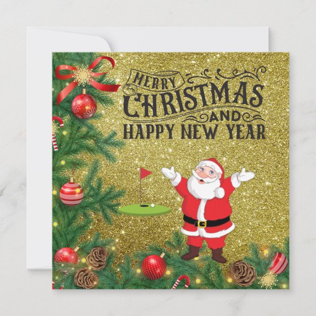 Golf Merry Christmas with Santa Claus at flag   (Front)