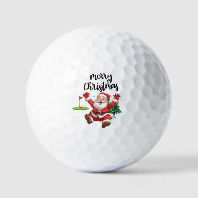 Golf Merry Christmas with Santa Claus at flag  Balls (Front)