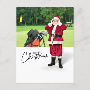 Golf Merry Christmas with Santa Claus at flag  Holiday Postcard